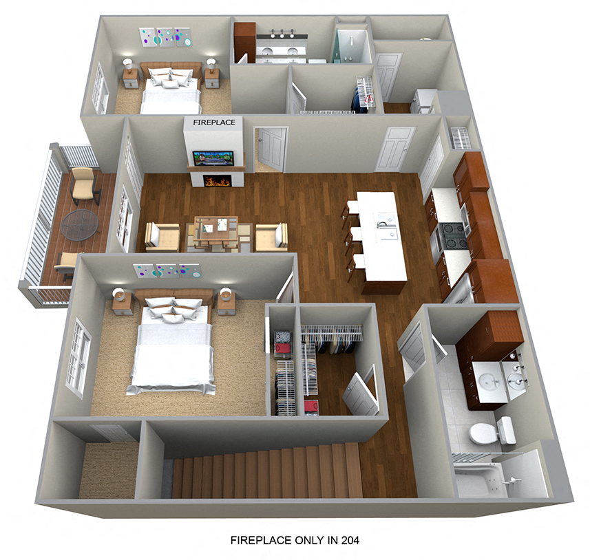 Floor plan for 2 beds, 2 baths, 1266 sqft